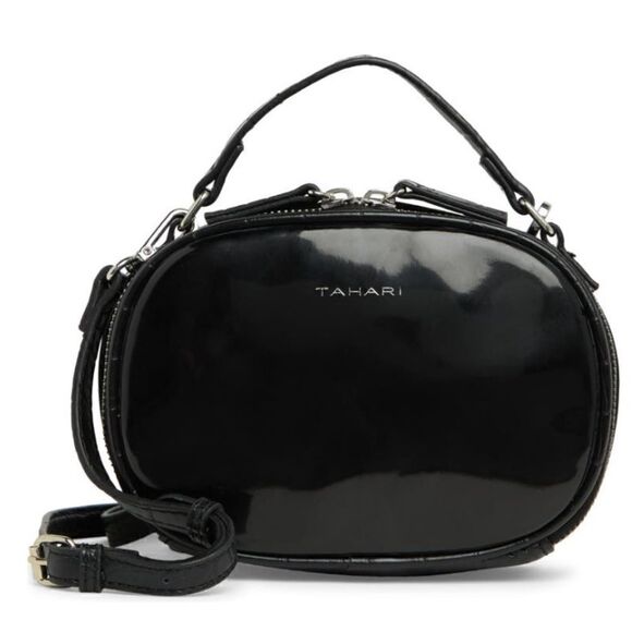 TAHARI Laguna Crossbody Bag, Vegan Patent Leather, Black, Adjustable Strap, NWT - Picture 3 of 16